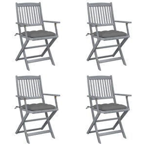 vidaXL, vidaXL Klappbare Gartenstühle 4 Stk. mit Kissen Massivholz Akazie, vidaXL Klappbare Gartenstühle 4 Stk. mit Kissen Massivholz Akazie