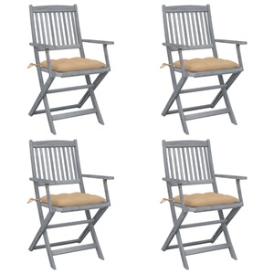 vidaXL, vidaXL Klappbare Gartenstühle 4 Stk. mit Kissen Massivholz Akazie, vidaXL Klappbare Gartenstühle 4 Stk. mit Kissen Massivholz Akazie