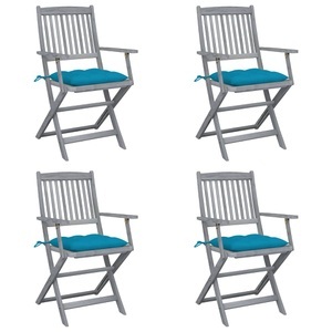 vidaXL, vidaXL Klappbare Gartenstühle 4 Stk. mit Kissen Massivholz Akazie, vidaXL Klappbare Gartenstühle 4 Stk. mit Kissen Massivholz Akazie