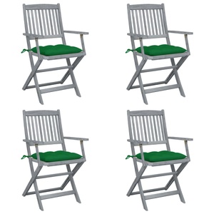 vidaXL, vidaXL Klappbare Gartenstühle 4 Stk. mit Kissen Massivholz Akazie, vidaXL Klappbare Gartenstühle 4 Stk. mit Kissen Massivholz Akazie