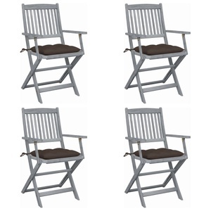 vidaXL, vidaXL Klappbare Gartenstühle 4 Stk. mit Kissen Massivholz Akazie, vidaXL Klappbare Gartenstühle 4 Stk. mit Kissen Massivholz Akazie