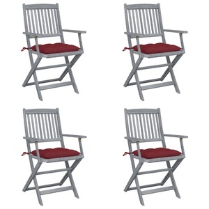 vidaXL, vidaXL Klappbare Gartenstühle 4 Stk. mit Kissen Massivholz Akazie, vidaXL Klappbare Gartenstühle 4 Stk. mit Kissen Massivholz Akazie