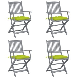 vidaXL, vidaXL Klappbare Gartenstühle 4 Stk. mit Kissen Massivholz Akazie, vidaXL Klappbare Gartenstühle 4 Stk. mit Kissen Massivholz Akazie