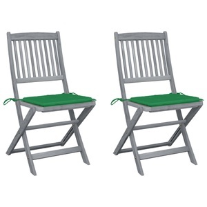 vidaXL, vidaXL Klappbare Gartenstühle 2 Stk. mit Kissen Massivholz Akazie, vidaXL Klappbare Gartenstühle 2 Stk. mit Kissen Massivholz Akazie