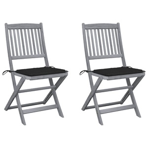 vidaXL, vidaXL Klappbare Gartenstühle 2 Stk. mit Kissen Massivholz Akazie, vidaXL Klappbare Gartenstühle 2 Stk. mit Kissen Massivholz Akazie