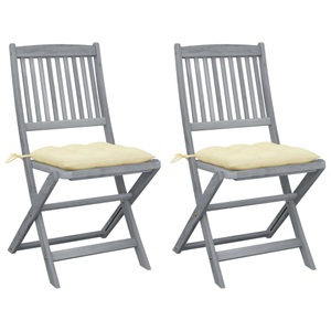 vidaXL, vidaXL Klappbare Gartenstühle 2 Stk. mit Kissen Massivholz Akazie, vidaXL Klappbare Gartenstühle 2 Stk. mit Kissen Massivholz Akazie