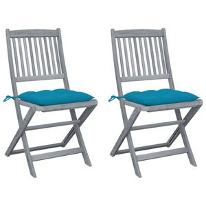 vidaXL, vidaXL Klappbare Gartenstühle 2 Stk. mit Kissen Massivholz Akazie, vidaXL Klappbare Gartenstühle 2 Stk. mit Kissen Massivholz Akazie