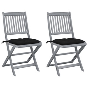 vidaXL, vidaXL Klappbare Gartenstühle 2 Stk. mit Kissen Massivholz Akazie, vidaXL Klappbare Gartenstühle 2 Stk. mit Kissen Massivholz Akazie