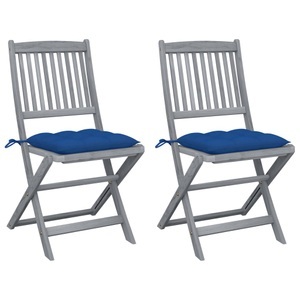 vidaXL, vidaXL Klappbare Gartenstühle 2 Stk. mit Kissen Massivholz Akazie, vidaXL Klappbare Gartenstühle 2 Stk. mit Kissen Massivholz Akazie