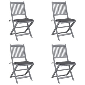 vidaXL, vidaXL Klappbare Gartenstühle 4 Stk. mit Kissen Massivholz Akazie, vidaXL Klappbare Gartenstühle 4 Stk. mit Kissen Massivholz Akazie