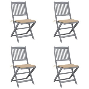 vidaXL, vidaXL Klappbare Gartenstühle 4 Stk. mit Kissen Massivholz Akazie, vidaXL Klappbare Gartenstühle 4 Stk. mit Kissen Massivholz Akazie