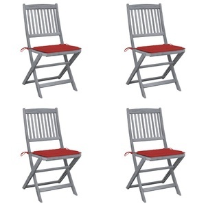 vidaXL, vidaXL Klappbare Gartenstühle 4 Stk. mit Kissen Massivholz Akazie, vidaXL Klappbare Gartenstühle 4 Stk. mit Kissen Massivholz Akazie