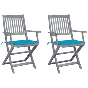 vidaXL, vidaXL Klappbare Gartenstühle 2 Stk. mit Sitzkissen Massivholz Akazie, 