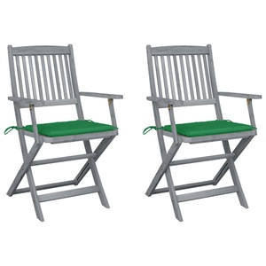 vidaXL, vidaXL Klappbare Gartenstühle 2 Stk. mit Sitzkissen Massivholz Akazie