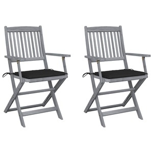 vidaXL, vidaXL Klappbare Gartenstühle 2 Stk. mit Sitzkissen Massivholz Akazie, vidaXL Klappbare Gartenstühle 2 Stk. mit Sitzkissen Massivholz Akazie