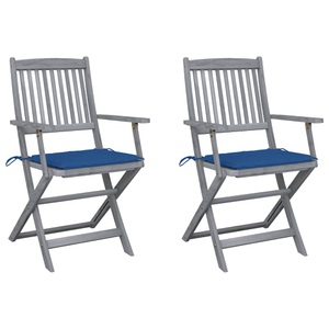 vidaXL, vidaXL Klappbare Gartenstühle 2 Stk. mit Sitzkissen Massivholz Akazie, vidaXL Klappbare Gartenstühle 2 Stk. mit Sitzkissen Massivholz Akazie