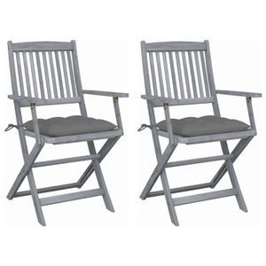 vidaXL, vidaXL Klappbare Gartenstühle 2 Stk. mit Kissen Massivholz Akazie, vidaXL Klappbare Gartenstühle 2 Stk. mit Kissen Massivholz Akazie