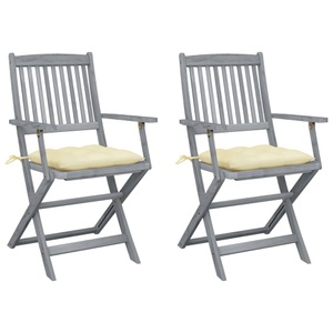 vidaXL, vidaXL Klappbare Gartenstühle 2 Stk. mit Kissen Massivholz Akazie, vidaXL Klappbare Gartenstühle 2 Stk. mit Kissen Massivholz Akazie