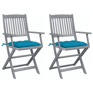 vidaXL, vidaXL Klappbare Gartenstühle 2 Stk. mit Kissen Massivholz Akazie, vidaXL Klappbare Gartenstühle 2 Stk. mit Kissen Massivholz Akazie