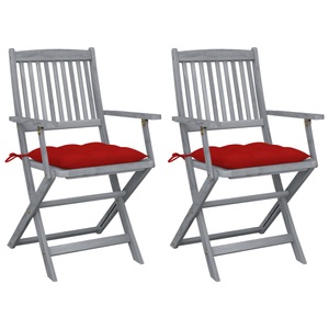 vidaXL, vidaXL Klappbare Gartenstühle 2 Stk. mit Kissen Massivholz Akazie, vidaXL Klappbare Gartenstühle 2 Stk. mit Kissen Massivholz Akazie