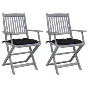 vidaXL, vidaXL Klappbare Gartenstühle 2 Stk. mit Kissen Massivholz Akazie, vidaXL Klappbare Gartenstühle 2 Stk. mit Kissen Massivholz Akazie