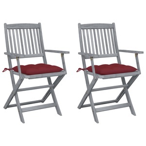 vidaXL, vidaXL Klappbare Gartenstühle 2 Stk. mit Kissen Massivholz Akazie, vidaXL Klappbare Gartenstühle 2 Stk. mit Kissen Massivholz Akazie