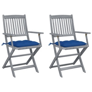vidaXL, vidaXL Klappbare Gartenstühle 2 Stk. mit Kissen Massivholz Akazie, vidaXL Klappbare Gartenstühle 2 Stk. mit Kissen Massivholz Akazie