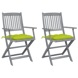 vidaXL, vidaXL Klappbare Gartenstühle 2 Stk. mit Kissen Massivholz Akazie, vidaXL Klappbare Gartenstühle 2 Stk. mit Kissen Massivholz Akazie