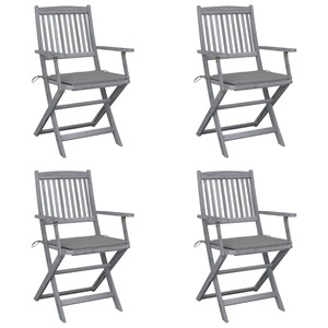 vidaXL, vidaXL Klappbare Gartenstühle 4 Stk. mit Sitzkissen Massivholz Akazie, vidaXL Klappbare Gartenstühle 4 Stk. mit Sitzkissen Massivholz Akazie