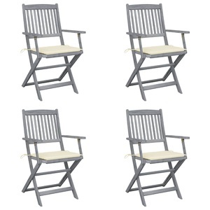 vidaXL, vidaXL Klappbare Gartenstühle 4 Stk. mit Sitzkissen Massivholz Akazie, vidaXL Klappbare Gartenstühle 4 Stk. mit Sitzkissen Massivholz Akazie