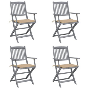 vidaXL, vidaXL Klappbare Gartenstühle 4 Stk. mit Sitzkissen Massivholz Akazie, vidaXL Klappbare Gartenstühle 4 Stk. mit Sitzkissen Massivholz Akazie