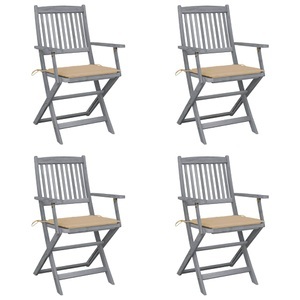 vidaXL, vidaXL Klappbare Gartenstühle 4 Stk. mit Sitzkissen Massivholz Akazie