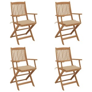 vidaXL, vidaXL Klappbare Gartenstühle 4 Stk. mit Kissen Massivholz Akazie, vidaXL Klappbare Gartenstühle 4 Stk. mit Kissen Massivholz Akazie