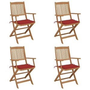 vidaXL, vidaXL Klappbare Gartenstühle 4 Stk. mit Kissen Massivholz Akazie, vidaXL Klappbare Gartenstühle 4 Stk. mit Kissen Massivholz Akazie