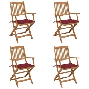 vidaXL, vidaXL Klappbare Gartenstühle 4 Stk. mit Kissen Massivholz Akazie, vidaXL Klappbare Gartenstühle 4 Stk. mit Kissen Massivholz Akazie