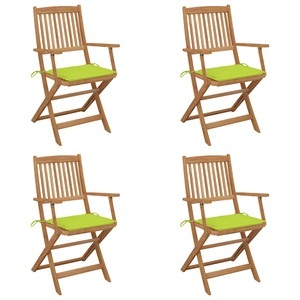 vidaXL, vidaXL Klappbare Gartenstühle 4 Stk. mit Kissen Massivholz Akazie, vidaXL Klappbare Gartenstühle 4 Stk. mit Kissen Massivholz Akazie
