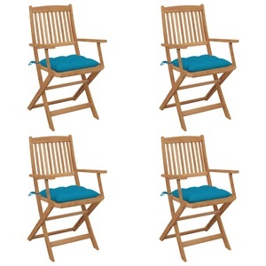 vidaXL, vidaXL Klappbare Gartenstühle 4 Stk. mit Kissen Massivholz Akazie, vidaXL Klappbare Gartenstühle 4 Stk. mit Kissen Massivholz Akazie