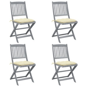 vidaXL, vidaXL Klappbare Gartenstühle 4 Stk. mit Kissen Massivholz Akazie, vidaXL Klappbare Gartenstühle 4 Stk. mit Kissen Massivholz Akazie