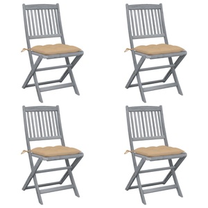 vidaXL, vidaXL Klappbare Gartenstühle 4 Stk. mit Kissen Massivholz Akazie, vidaXL Klappbare Gartenstühle 4 Stk. mit Kissen Massivholz Akazie