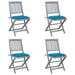 vidaXL, vidaXL Klappbare Gartenstühle 4 Stk. mit Kissen Massivholz Akazie, vidaXL Klappbare Gartenstühle 4 Stk. mit Kissen Massivholz Akazie