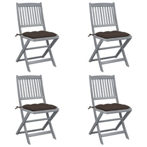 vidaXL, vidaXL Klappbare Gartenstühle 4 Stk. mit Kissen Massivholz Akazie, vidaXL Klappbare Gartenstühle 4 Stk. mit Kissen Massivholz Akazie
