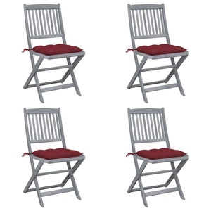 vidaXL, vidaXL Klappbare Gartenstühle 4 Stk. mit Kissen Massivholz Akazie, vidaXL Klappbare Gartenstühle 4 Stk. mit Kissen Massivholz Akazie