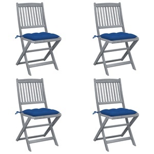 vidaXL, vidaXL Klappbare Gartenstühle 4 Stk. mit Kissen Massivholz Akazie, vidaXL Klappbare Gartenstühle 4 Stk. mit Kissen Massivholz Akazie