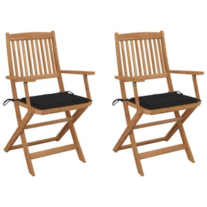 vidaXL, vidaXL Klappbare Gartenstühle 2 Stk. mit Kissen Massivholz Akazie, vidaXL Klappbare Gartenstühle 2 Stk. mit Kissen Massivholz Akazie