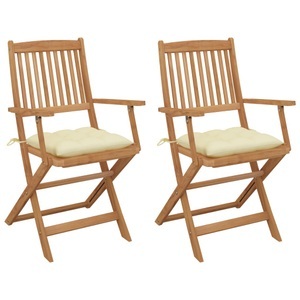 vidaXL, vidaXL Klappbare Gartenstühle 2 Stk. mit Kissen Massivholz Akazie, vidaXL Klappbare Gartenstühle 2 Stk. mit Kissen Massivholz Akazie