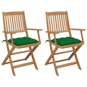vidaXL, vidaXL Klappbare Gartenstühle 2 Stk. mit Kissen Massivholz Akazie