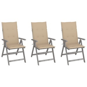 vidaXL, vidaXL Verstellbare Gartenstühle 3 Stk. mit Auflagen Massivholz Akazie