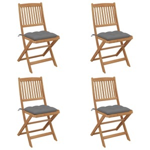 vidaXL, vidaXL Klappbare Gartenstühle 4 Stk. mit Kissen Massivholz Akazie, vidaXL Klappbare Gartenstühle 4 Stk. mit Kissen Massivholz Akazie