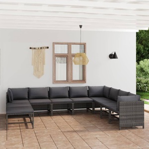 vidaXL, vidaXL 11-tlg. Garten-Lounge-Set mit Kissen Poly Rattan Grau