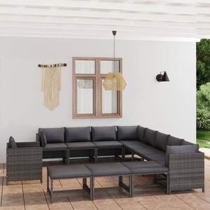 vidaXL, vidaXL 12-tlg. Garten-Lounge-Set mit Kissen Poly Rattan Grau